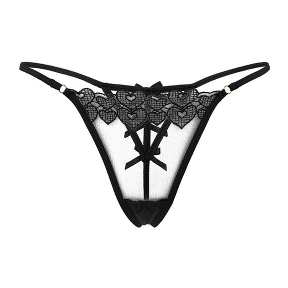 Virmaxy Alluring See Through Seamless Thongs for Women Alluring Lace Ultra-thin Breathable Bow Thong Underwear Black-C S