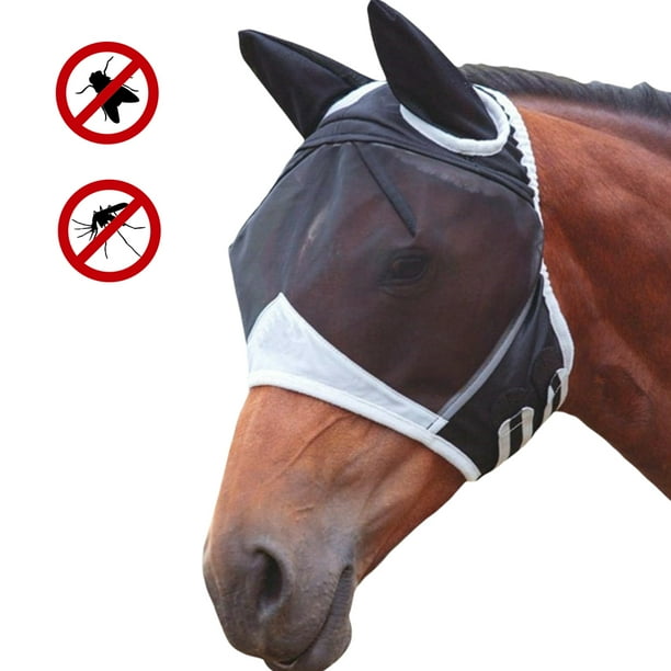 Cubierta Protectora Contra Moscas Malla para Cabeza Caballo Máscaras Transpirable Ajustable