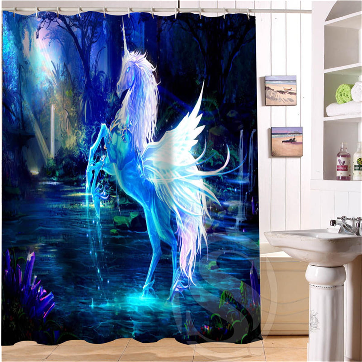 Three Dragons In Ocean Fantasy World Bathroom Fabric Shower Curtain Set 71Inches 