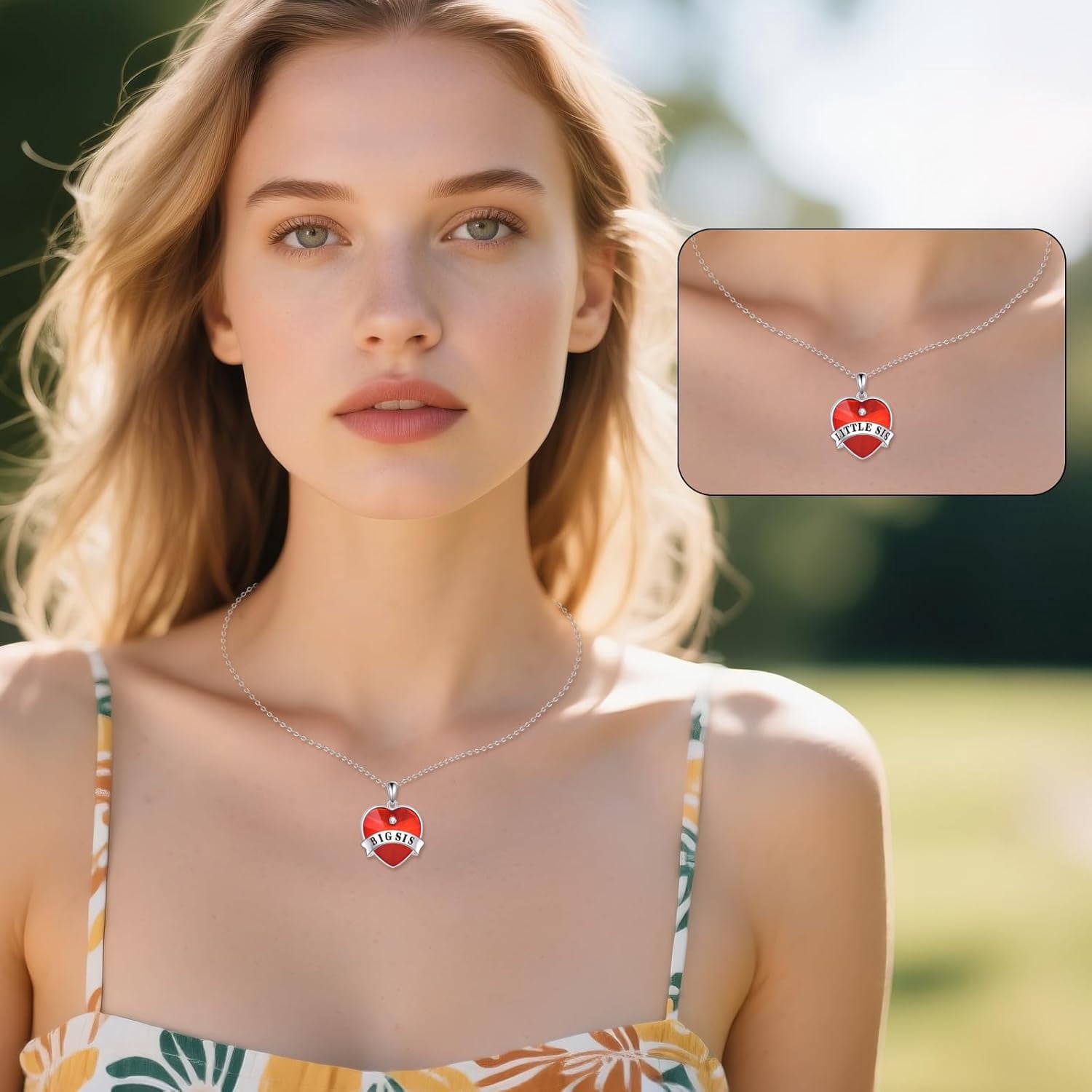 YAFEINI Big Sis Little Sis Necklace Sterling Silver Red Heart Big Sis Little Sis Pendant Necklace Big Sister Little Sister Jewelry Matching Birthday Gifts for Women