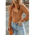 thumbnail image 4 of Women's Brown U Neck Textured Long Sleeve Top, 4 of 5