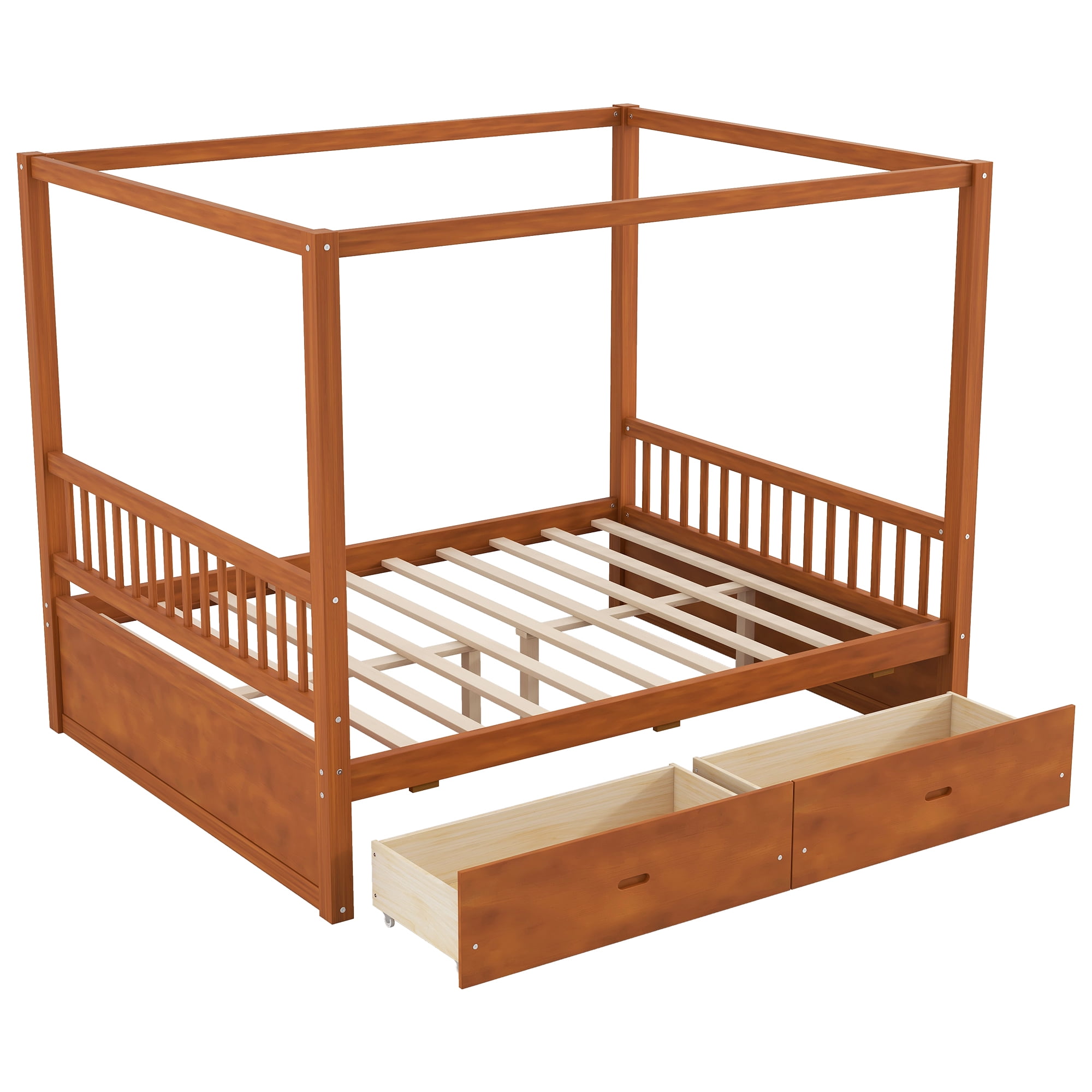 Queen Size Canopy Bed with 2 Storage Drawers