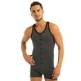 thumbnail image 3 of Aiihoo Men's Soft Cotton Sleeveless Front Button Teddy Bodysuit Leotard One Piece Stretchy Jumpsuit Gray M, 3 of 7