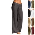 thumbnail image 5 of Linen Pants Women 2026 Wide Leg Drawstring Elastic Waist Linen Cotton Blend Pants Casual Loose Trousers with Pockets Gray S, 5 of 7
