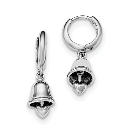 Sterling Silver Rhodium-plated Polished Bell w/Heart Children Hoop