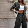 thumbnail image 4 of GILIGEGE Two Piece Sets for Women Women's Collar Striped Suit Set Short Suit Top Loose Casual Pants Set Black L, 4 of 5