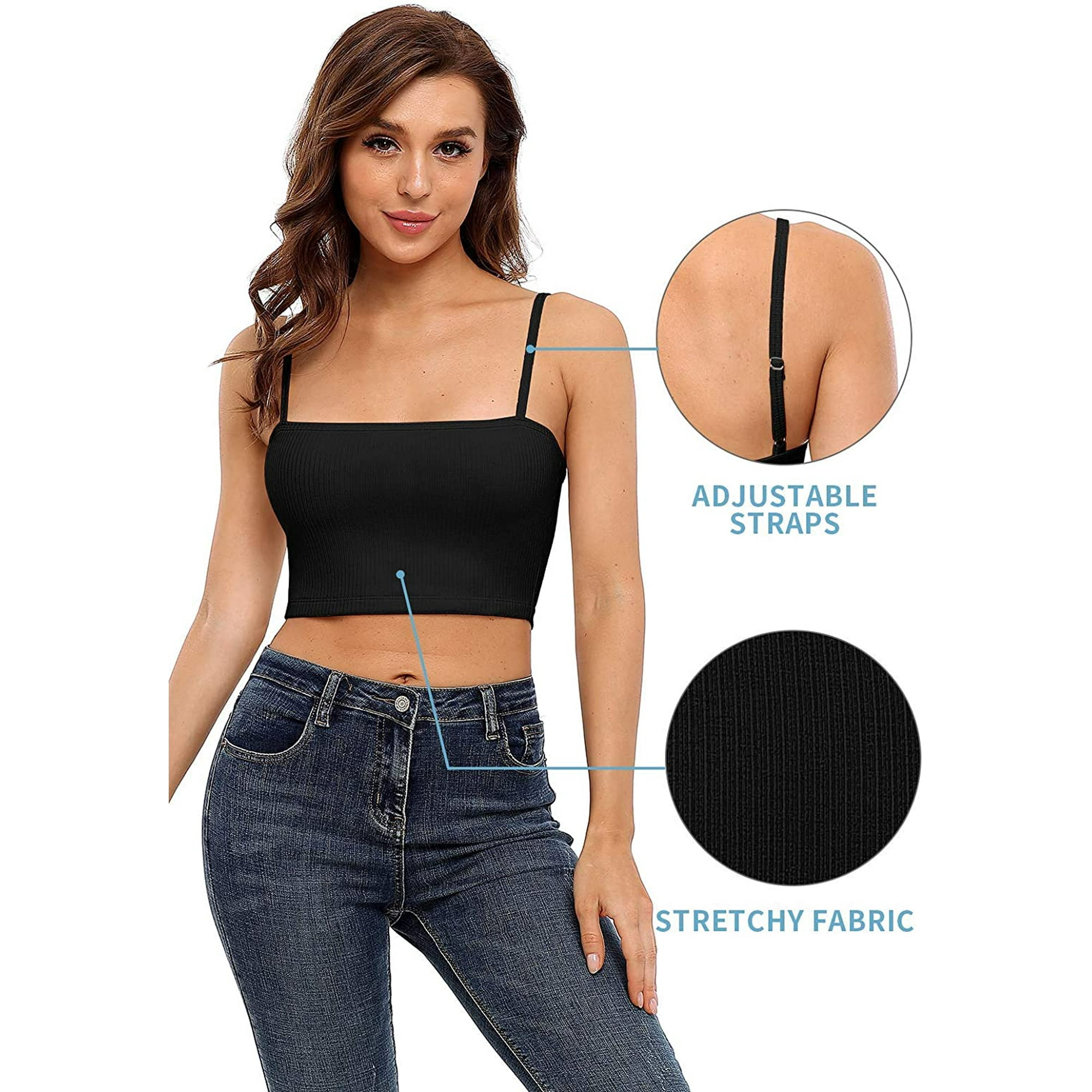 Women s Ribbed Crop Top Adjustable Spaghetti Straps Halter Cami Tank Top