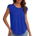 thumbnail image 2 of Olyvenn Women's Summer Lightweight Chiffon Casual Top, Round Neck Solid Short Sleeve Loose Daily Office Blouse Blue S, 2 of 8