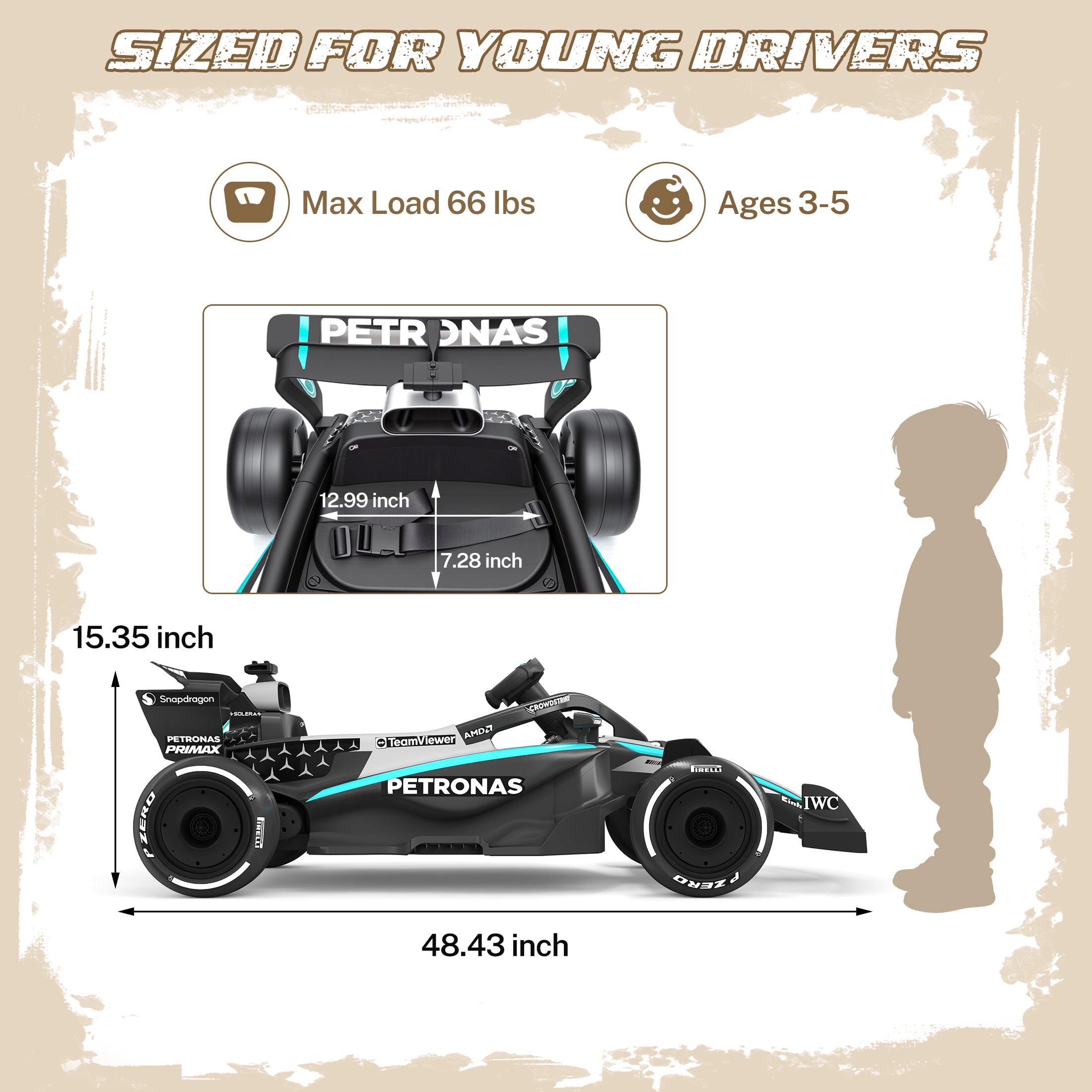 Mercedes-Benz F1 W16 Electric Go Kart, iYofe 12V Go Kart for Kids with Remote Control, Soft Start & Soft Stop, Built-in Music, Bluetooth, Ride on Toys for Kids 3-5
