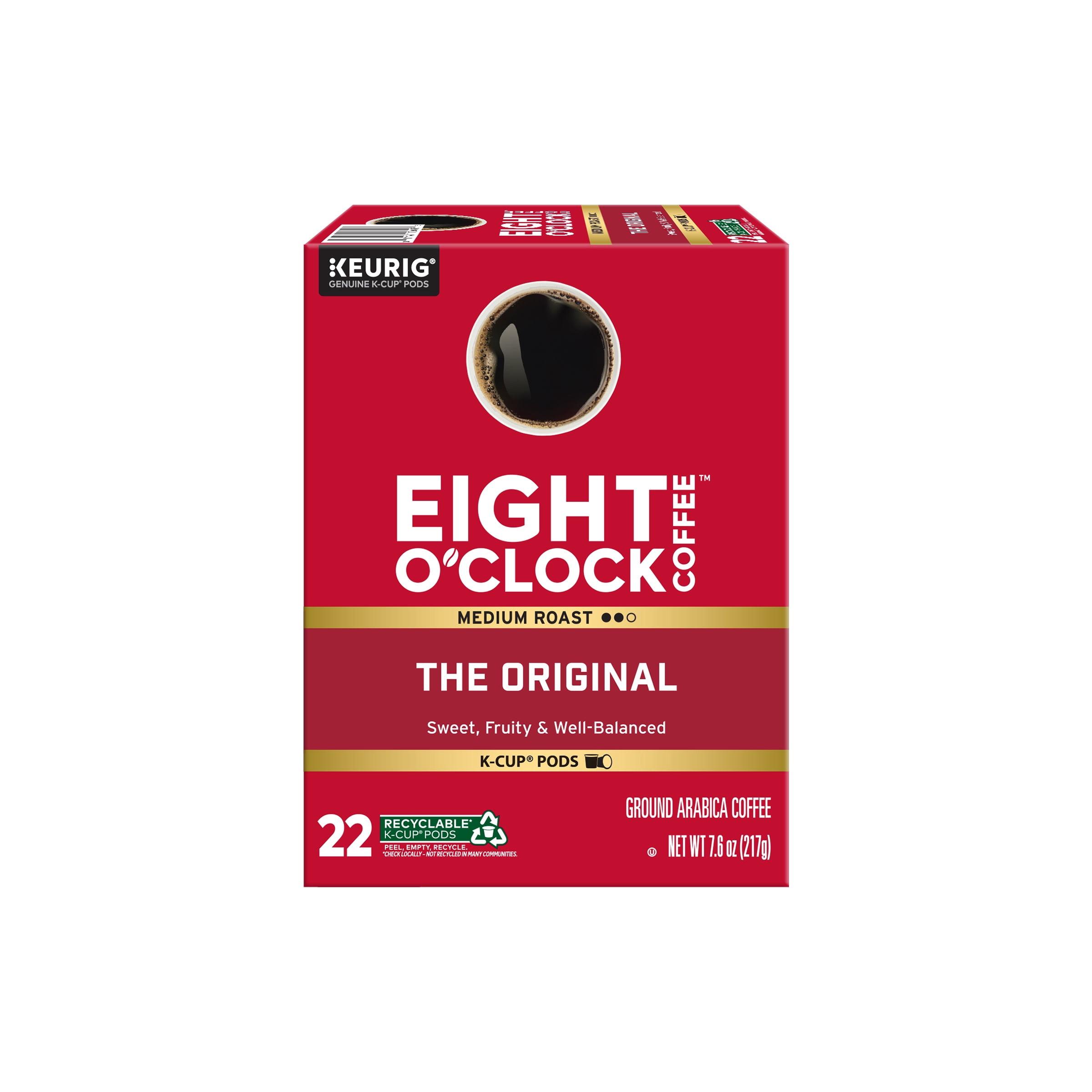 (4 pack) Eight O'Clock Original, Medium Roast Coffee, Keurig K-Cup Single Serve Coffee Pods, 22 Count