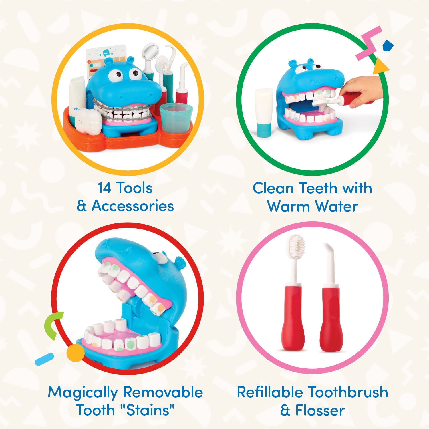 Battat Hippodontist Dentist Plastic Play Set with 14 Accessories, Toddler and Preschool Toys  (图4)