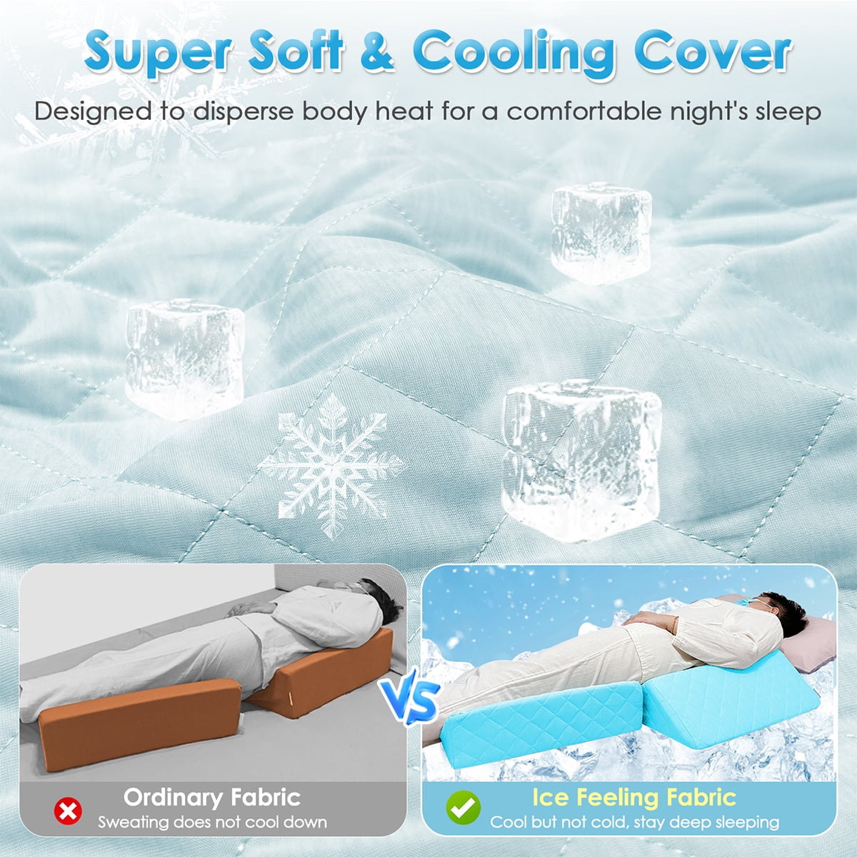 Wedge Pillow Body Position Wedges Back Positioning Elevation Pillow Case Pregnancy Bedroom Eevated Body Alignment Ankle Support Pillow Leg Bolster (3-in-1 Cooling)