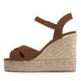 thumbnail image 2 of FSJ Women Peep Round Toe Espadrille Wedge High Heels Cross Strap Buckled Platform Sandals Summer Date Casual Dress Shoes Size 15 Brown, 2 of 5