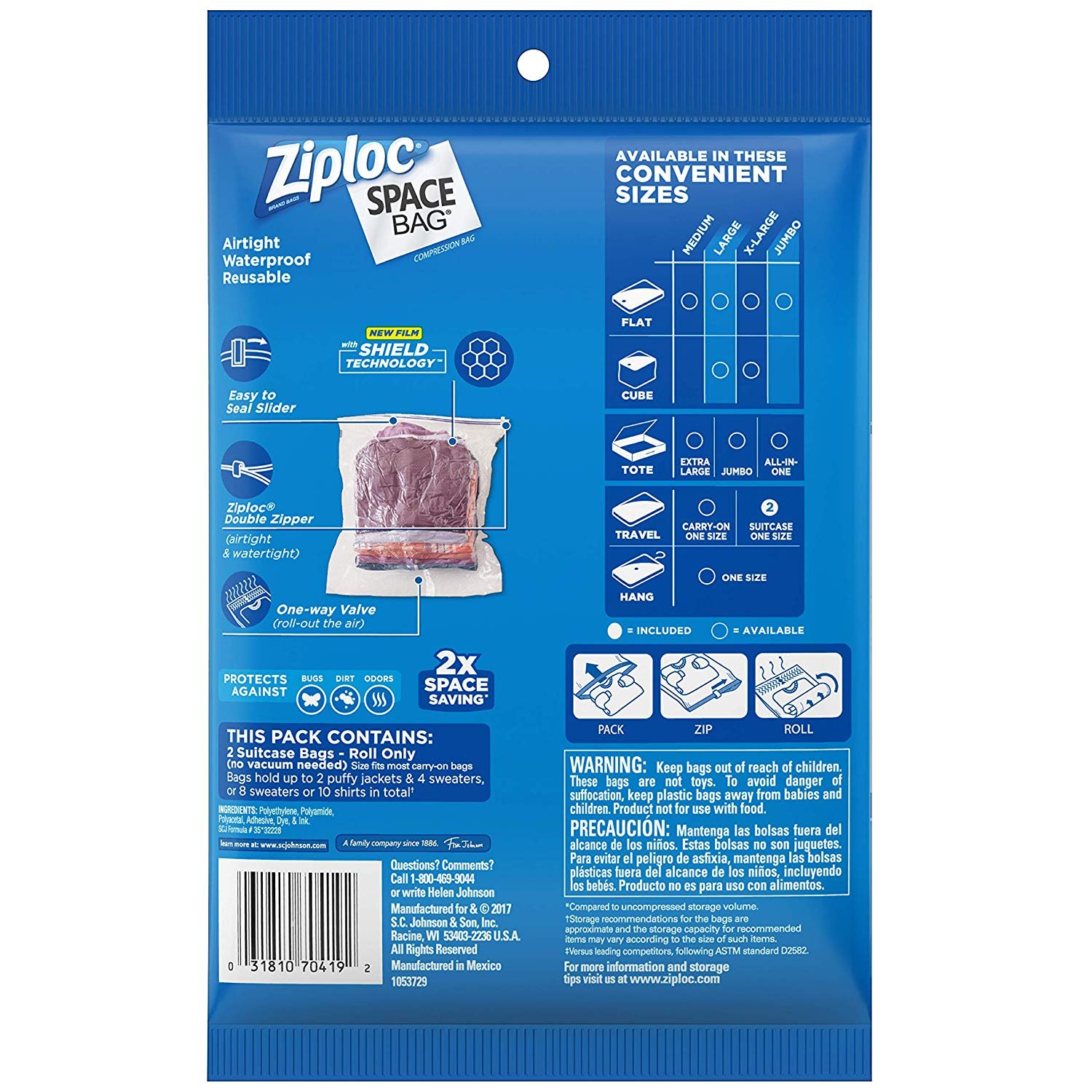 Ziploc Space Bag, Travel Bags - Poly Pack, 1 Pack - image 2 of 5