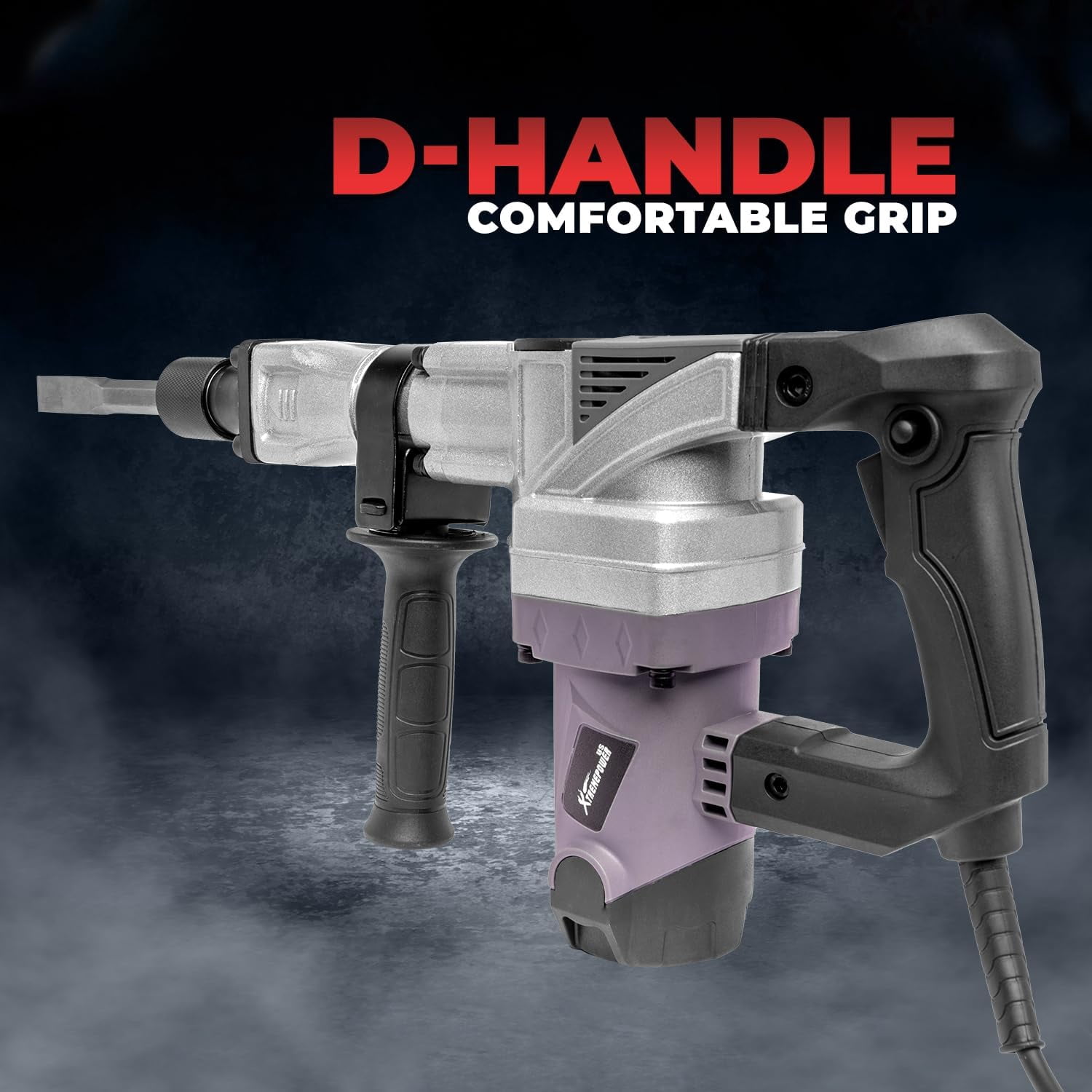 XtremepowerUS Demolition Jack Hammer, 1400W Electric Jackhammer Heavy Duty, 2pc Chisels Bits Chipping With Case, 3000 BPM Concrete Breaker, 5/8" Hex Shank