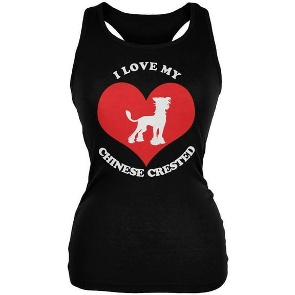 Valentines I Love My Chinese Crested Black Juniors Soft Tank Top - Medium