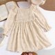 thumbnail image 3 of Vestido de niña de manga larga con cuello redondo, color liso, cuello alto, manga larga, dobladillo con volantes, vestido grande para niña, vestido de poliéster para niña, 3 of 8