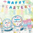 thumbnail image 4 of HongHeng Clearance Under $2.00 Easter Bunny Eggs theme Party Sets Disposable Paper Plates Tissue Paper Cups Flags Tablecloth Sets, 4 of 6