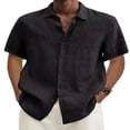 thumbnail image 1 of Men‘s Linen Casual Short Sleeve Shirts Button Down Summer Beach Shirt，M Light Blue, 1 of 5
