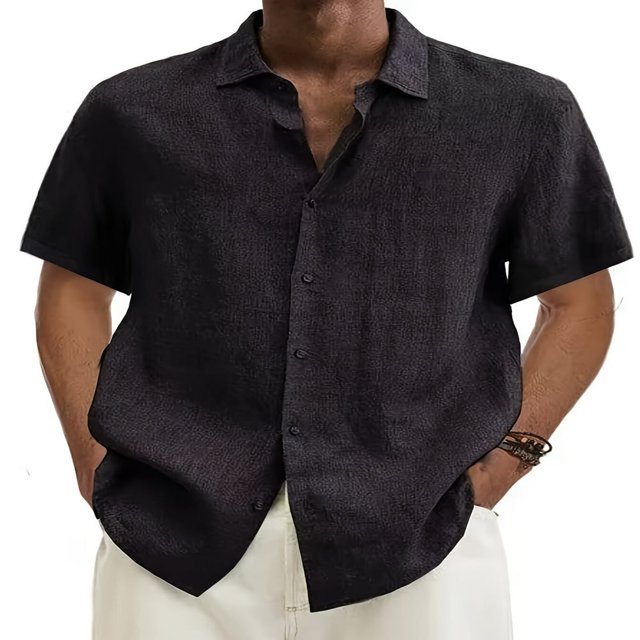 Men‘s Linen Casual Short Sleeve Shirts Button Down Summer Beach Shirt,M Light Blue