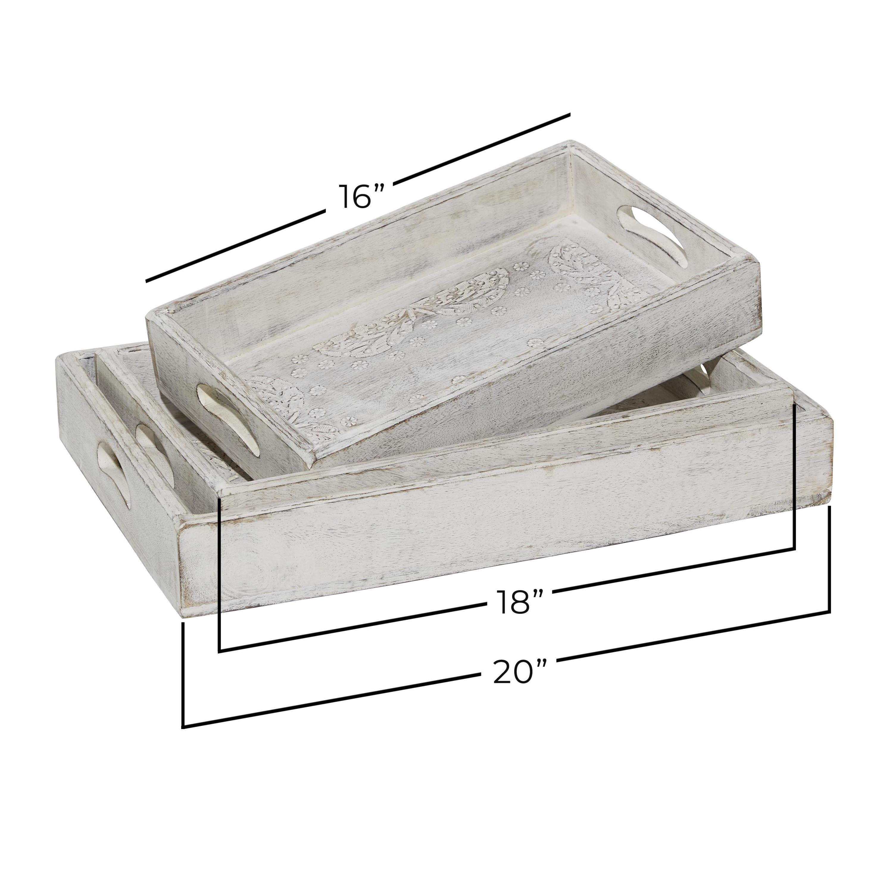 DecMode 16", 18", 20"W White Wood  Tray, 3-Pieces