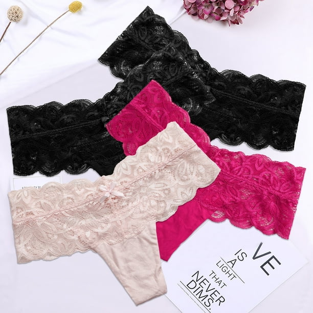 BeautyIn Womens Lace Thongs Underwear Sexy Panties Pack of 4