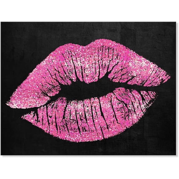 VELVET Black and Pk Lips Canvas Wall Art Fashion and Glam Poster Sexy Lip Picture Gallery Wrap for Bathroom Bedroom Makeup Room Wall Decor 16x12inch Framed