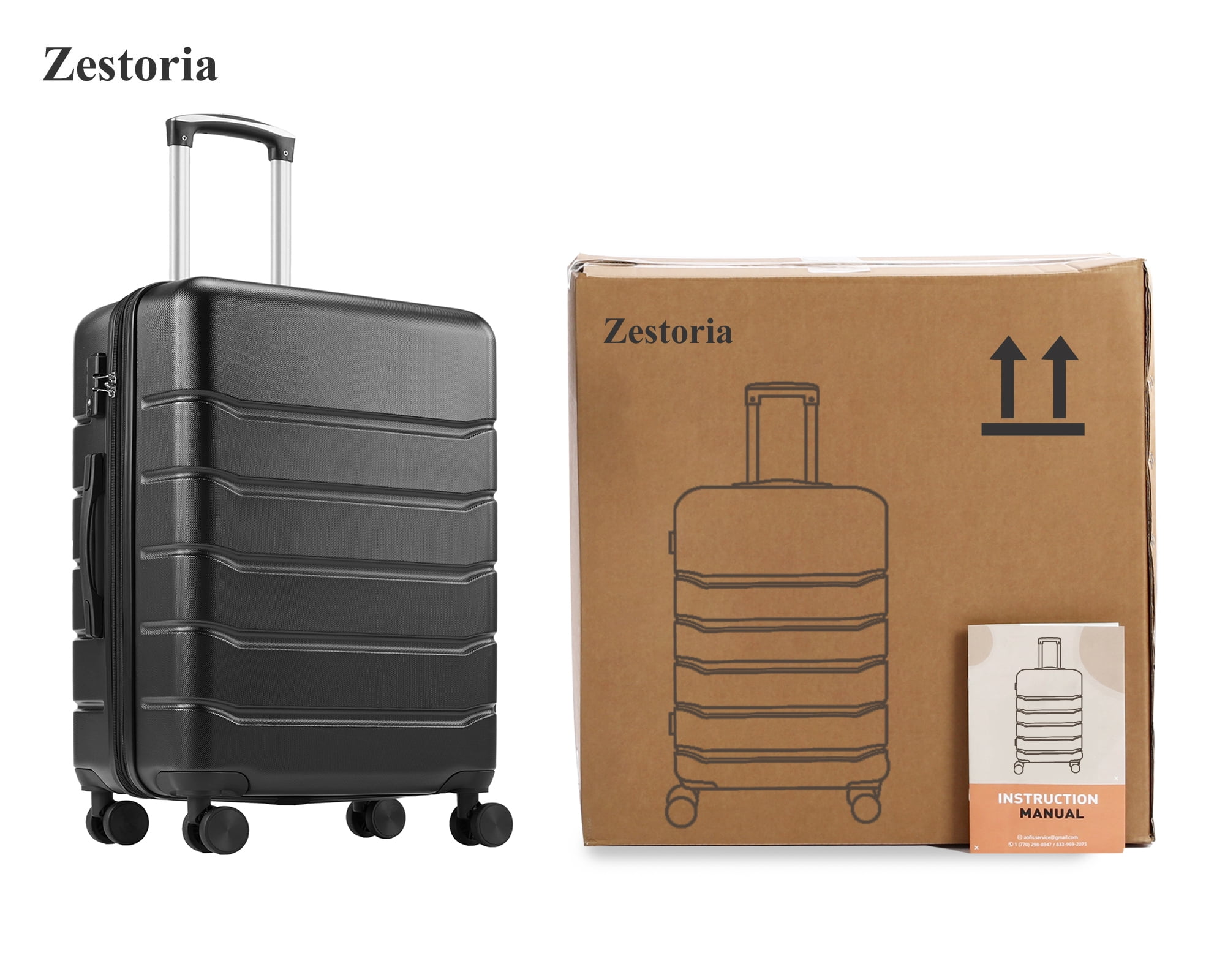 Zestoria 24" Hardside Expandable Luggage with Spinner Wheels & TSA Lock, Black