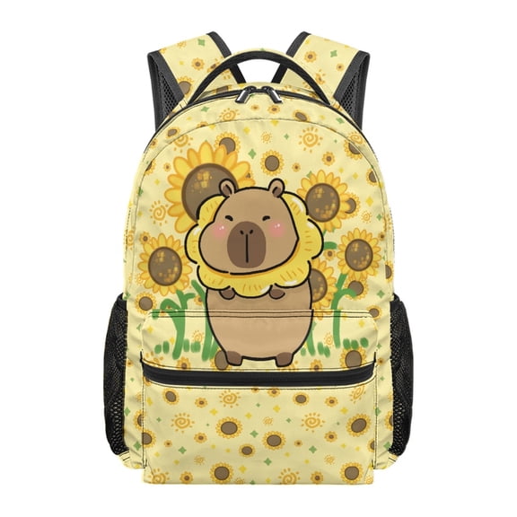 HUIACONG Capybara Sunflower Print Adjustable Straps Children's Backpack for School Travel, Spacious Compartment Multiple Compartments School Bag Waterproof