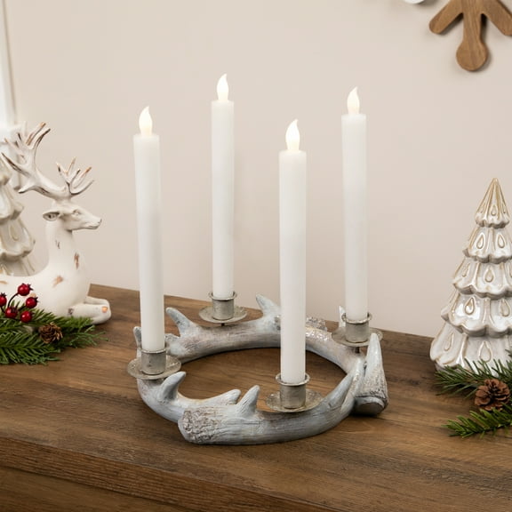 Northlight Antler Wreath Christmas Taper Candle Holder - 10.25"