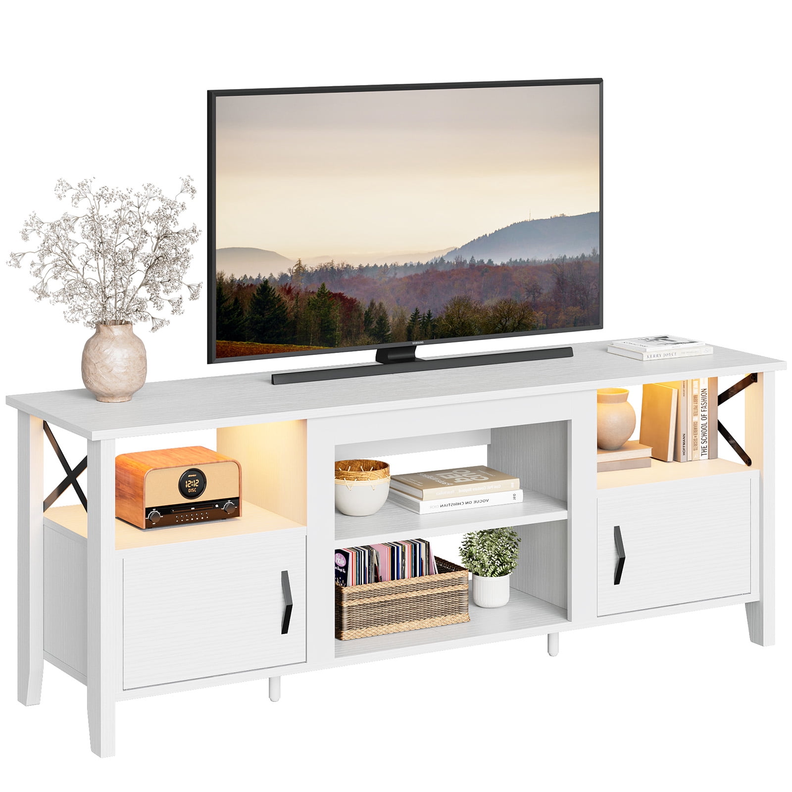 Bestier LED TV Stand for 65 inch TV Entertainment Center for TVs with Storage Cabinet in White