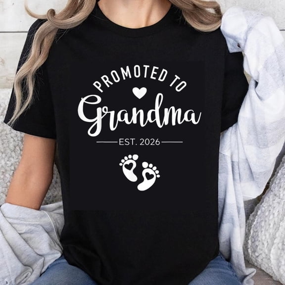 100% Cotton Promoted To Grandma Est 2026 Footprints T-Shirt