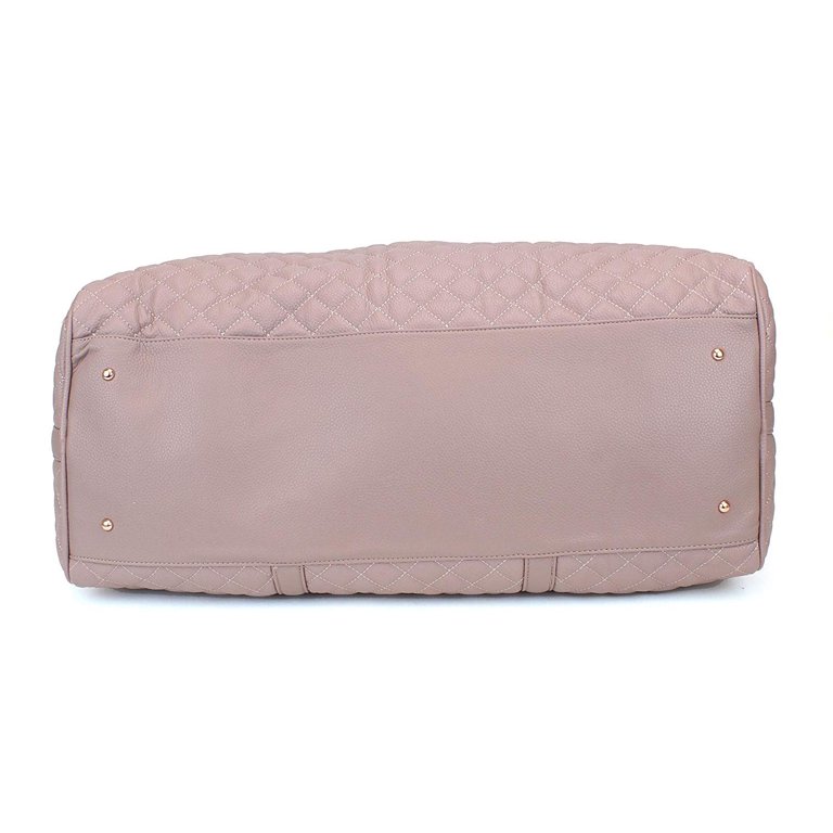 Women's Quilted Leather Weekender Travel Duffel Bag With Rose Gold