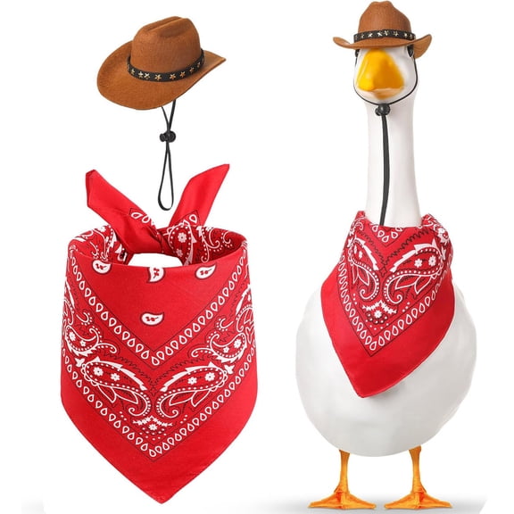 Western Cowboy Porch Goose Outfit for 23in Statue - Cowboy Hat with Bandana Scarf for Cement Goose Decoration