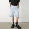 thumbnail image 2 of Men's Denim Shorts, Loose Vintage Jeans, Casual Wide leg, straight leg, with pockets, casual, comfortable, knee-length shorts (without belt). (Blue, 3XL), 2 of 8