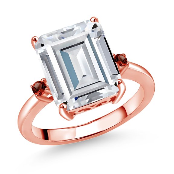 Gem Stone King 18K Rose Gold Plated Silver Red Garnet Ring Set with Moissanite (7.48 Cttw) (Size 5)