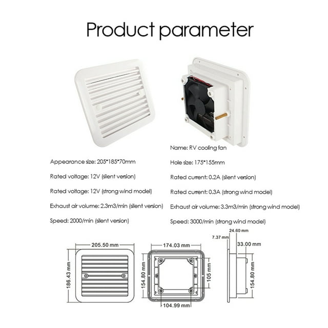 2X 12V MuteFridge Vent with Fan for RV Trailer Caravan Side Air Strong Wind Exhaust Car Styling Camper