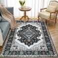 thumbnail image 3 of Lochas Vintage Boho Fluffy Rug Chenille Low Pile Area Rugs for Bedroom Living Room Indoor Floor Carpet Home Decor,5'X8',Black, 3 of 7