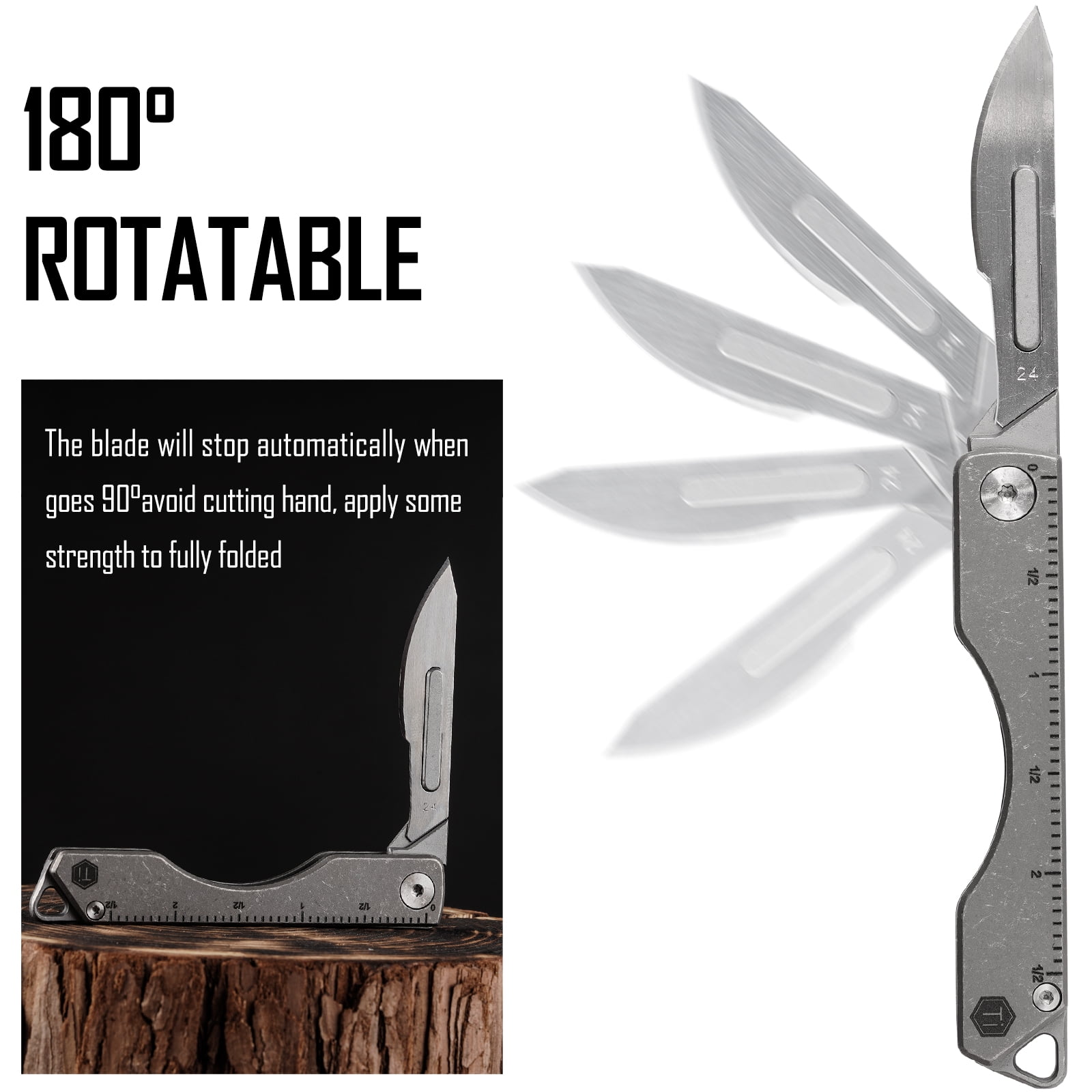 Key Unity KK01 Titanium Folding Knife, Utility EDC Pocket Knife with #24 Replaceable Blade, for Outdoor Hunting, Camping, Fishing, Hiking for Men & Women (Ruler)