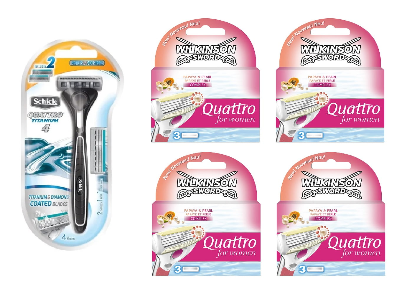 Schick Quattro Titanium 1 Razor with 2 Refill Blades and Wilkinson
