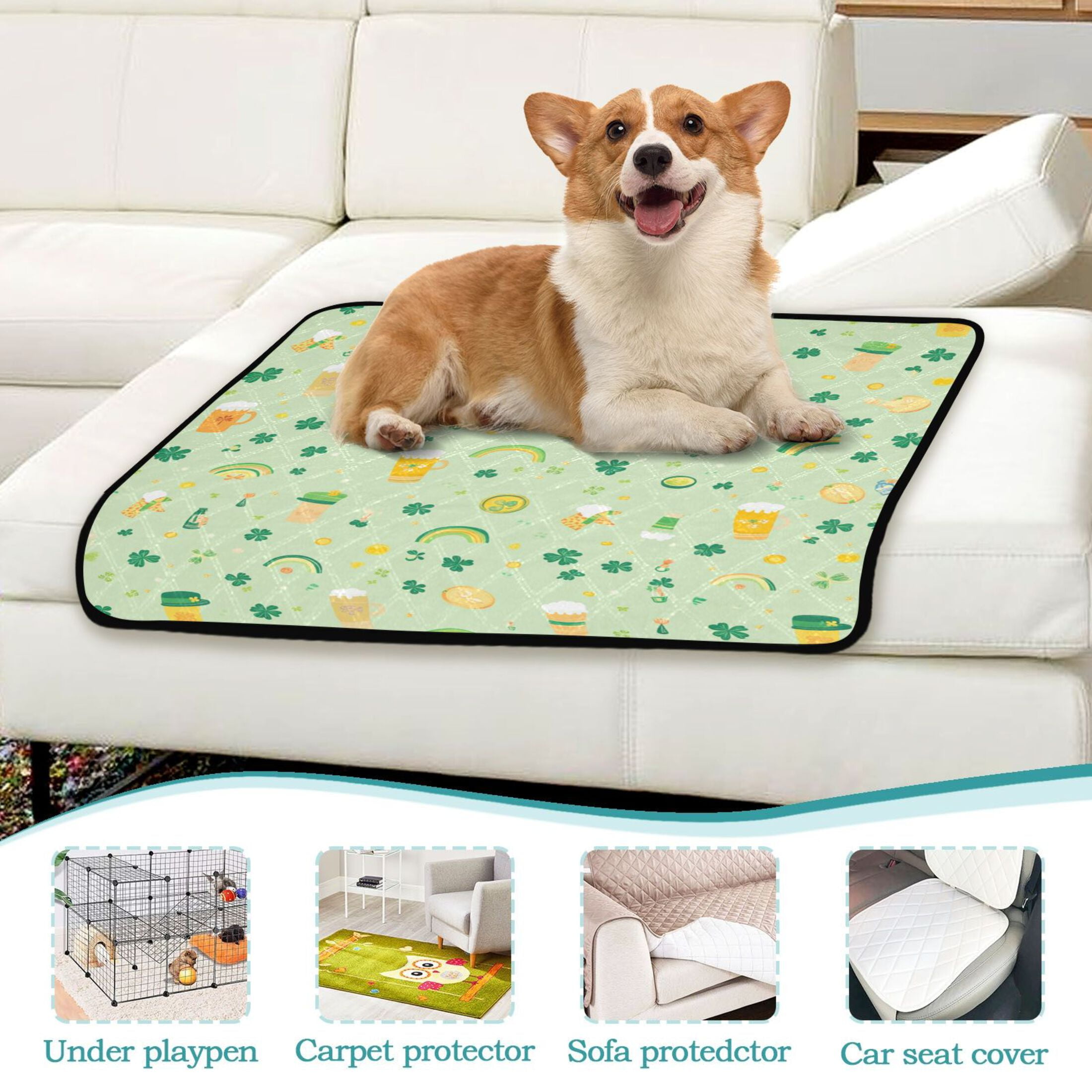 Qxltty Pattern with Rainbows Shamrocks and Leprechaun Hat Cat litter Pads Pet Set of 2 Diaper Mats Center Anti-leakage Layer Absorbent Soft and Comfortable