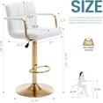 thumbnail image 6 of CQAOE Modern PU Leather Square Bar Stools, Adjustable Swivel Barstools with Back and Arms, Airlift Counter Height Chairs for Kitchen Dining Pub Cafe Set of 2 (Pearl White, Gold Base), 6 of 11