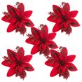 thumbnail image 1 of Flores de Navidad rojas con purpurina, adornos de flores artificiales de Poinsettia, decoración navideña para el hogar, Año Nuevo, 5/10 piezas, 15cm, 2024, 1 of 5