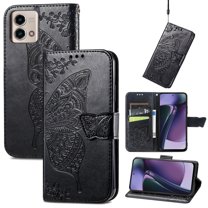 Dteck for Motorola Moto G Stylus 2023 Case Wallet, Women Flip Cover with Butterfly Emboss PU Leather Stand Card Slots Wrist Strap Protective Phone Case for Moto G Stylus 4G 2023,Black