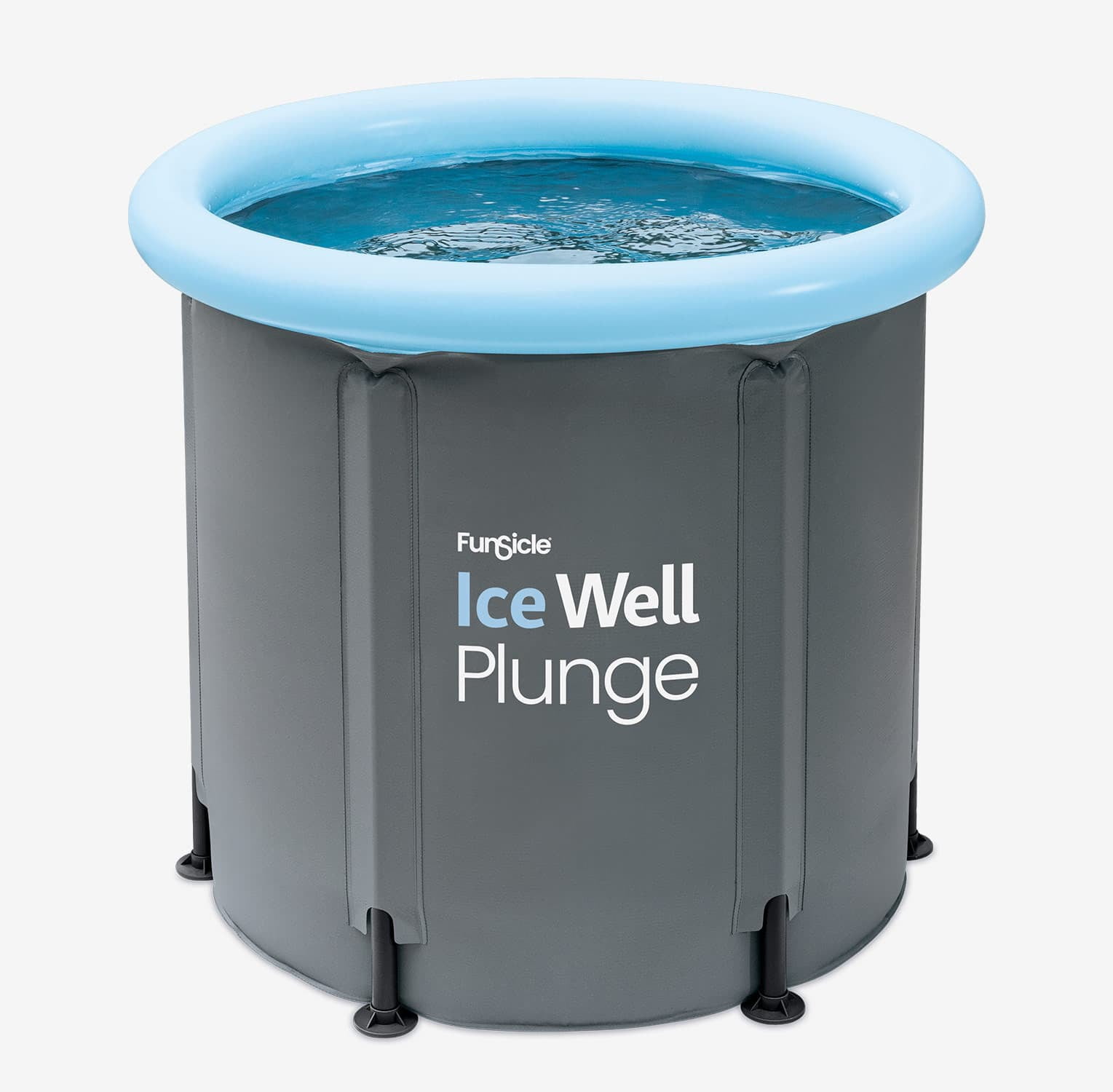 Funsicle 30” x 30” Ice Well Plunge, Portable Cold Plunge Immersion Tub, Indoor and Outdoor Use, Includes Air Pump, Thermometer, Inflatable Lid, Cover and Storage Bag, Cool Gray, Adults