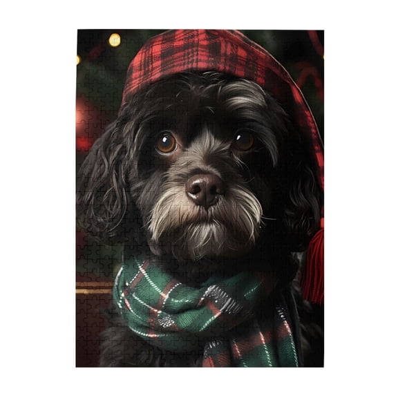 500-Piece Wooden Jigsaw Puzzle for Adults - Dog Plaid Winter Holiday , Interlocking Pieces with Guide Letters, Holiday Gift & Home Decor