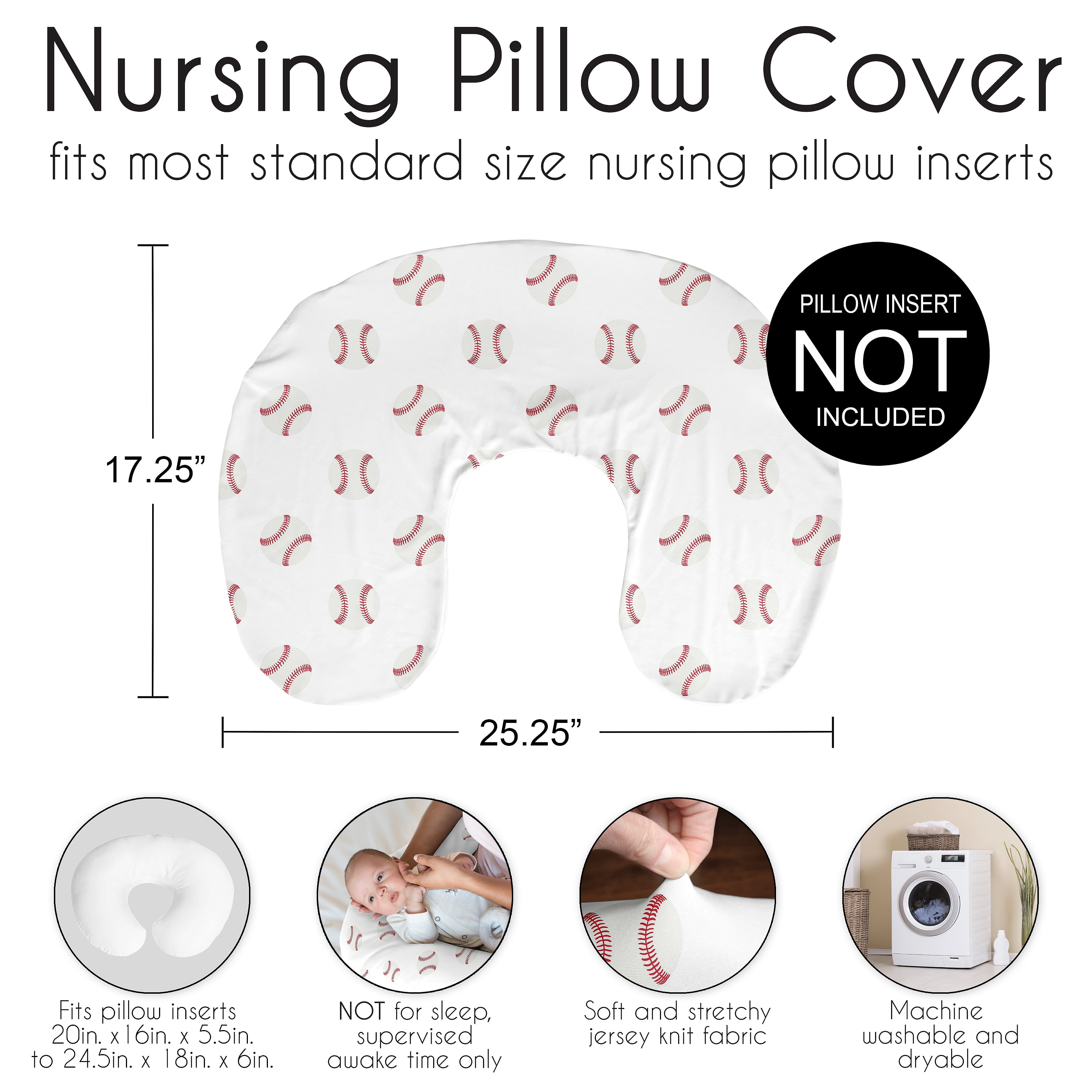 Sweet Jojo Designs Baseball Patch Red and White Nursing Pillow Cover Case (Pillow Not Included)