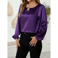 thumbnail image 5 of Women'S Satin Casual Long Sleeve Shirt, Elegant Business Work Top, Formal Autumn Outfit for the Office Purple XL, 5 of 9
