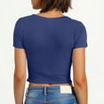 thumbnail image 4 of Blczomt Workout Spring Tops for Women Crop Short Sleeve Basic Tees Crew Neck Blue Going Out Bow Tie Summer Shirts for Women, 4 of 7