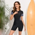 thumbnail image 3 of IBTOM CASTLE Women Zipper Rash Guard Boyleg Padded Swimsuit Sun Protection Surfing Bathing Suit Wetsuit One Piece Athletic Swimwear M Black + Gray, 3 of 8
